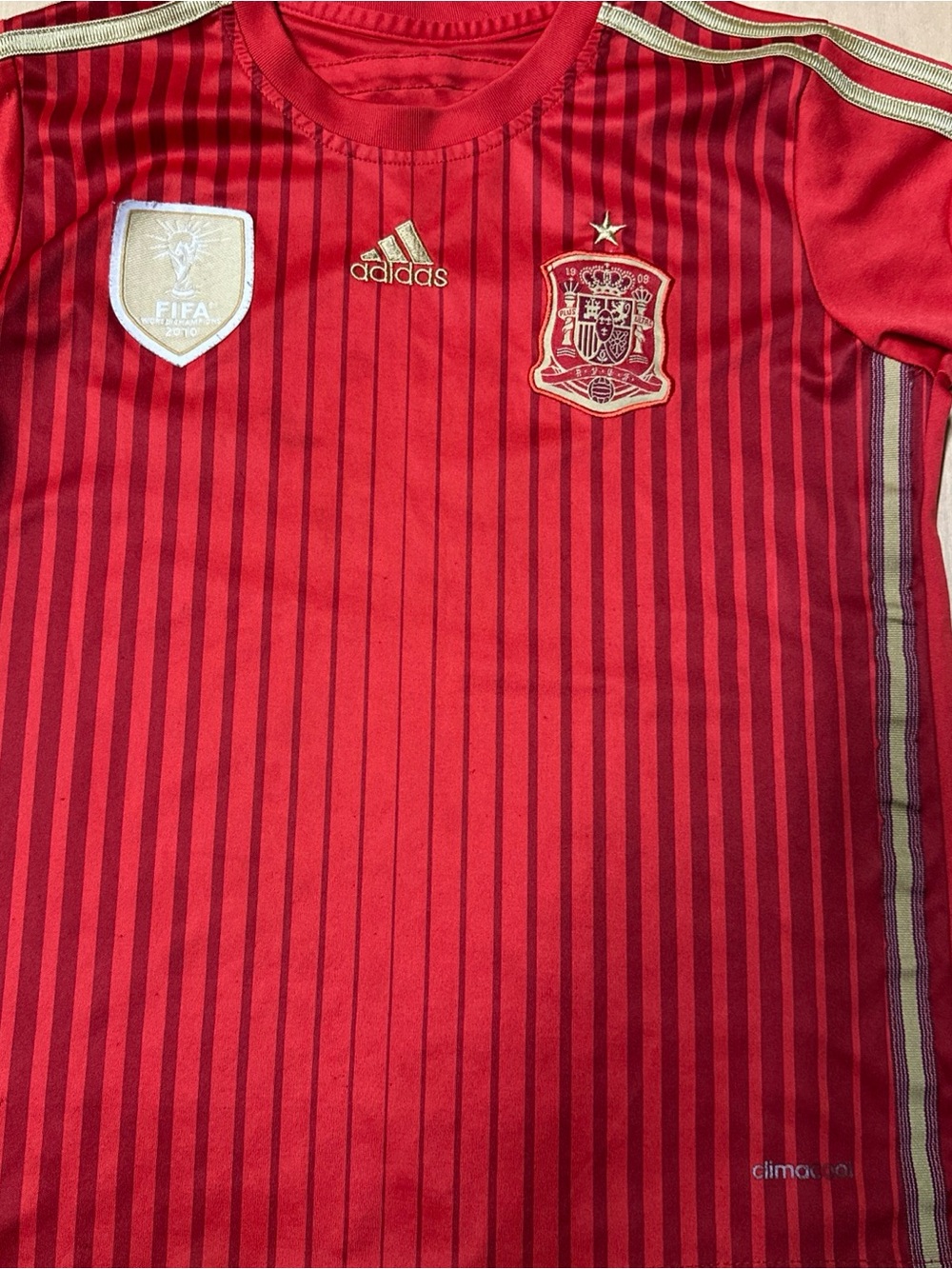 adidas Red Spain National Team Soccer Shirt with Gold Accents - Picture 7 of 7